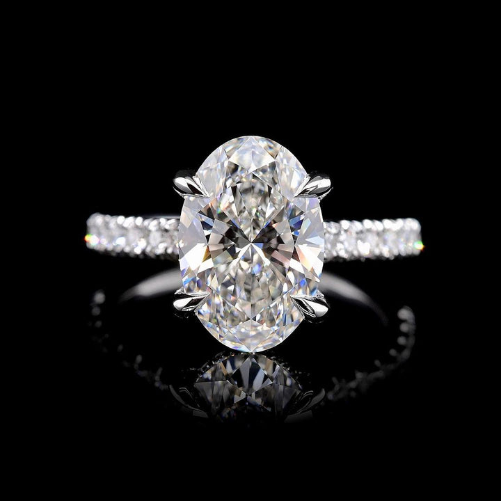 2.0ct-3.0ct Oval Cut Lab Grown Hidden Halo Diamond Engagement Ring