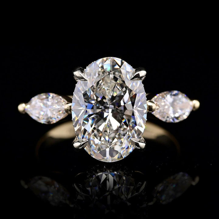 2.0ct-3.0ct Oval Cut Lab Grown Three Stone Diamond Engagement Ring