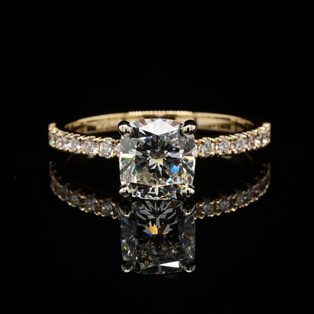 1.0ct-2.0ct Cushion Cut Pave Lab Grown Diamond Engagement Ring
