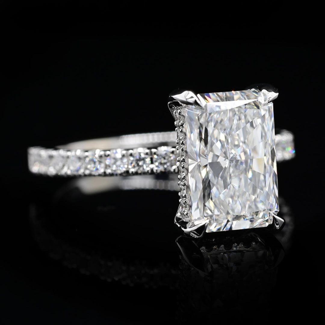 2.0ct-3.0ct Radiant Cut Lab Grown Hidden Halo Diamond Engagement Ring