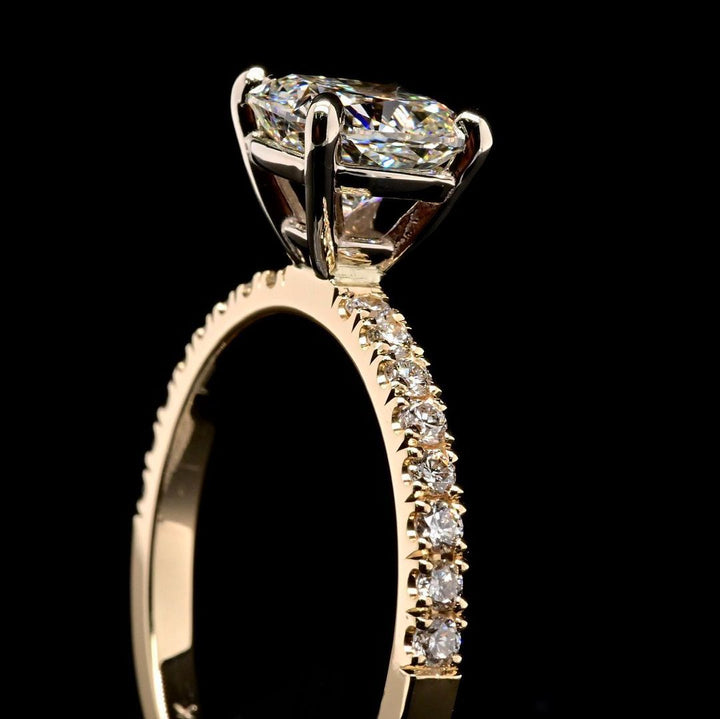 1.0ct-2.0ct Cushion Cut Pave Lab Grown Diamond Engagement Ring