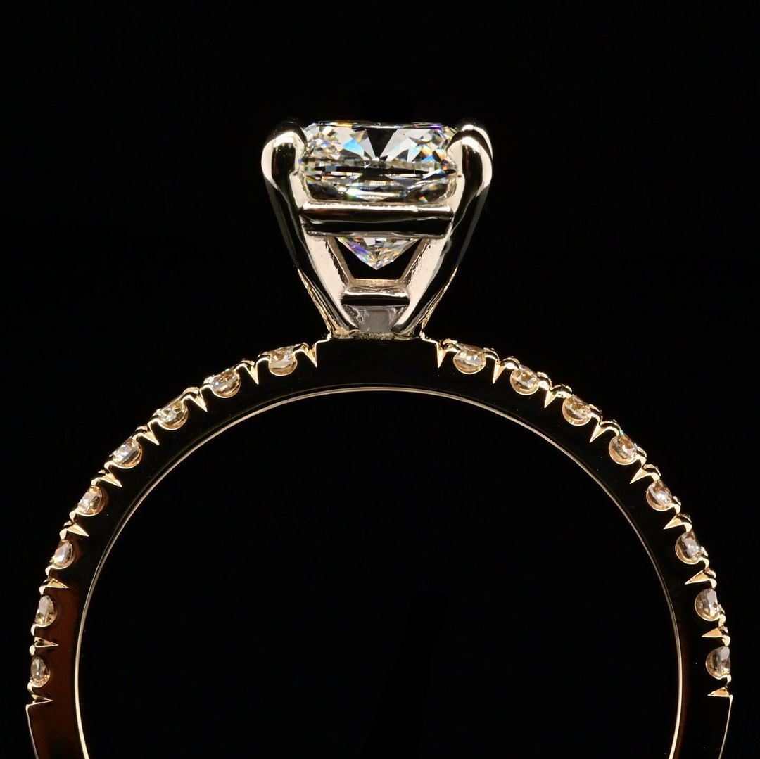 1.0ct-2.0ct Cushion Cut Pave Lab Grown Diamond Engagement Ring