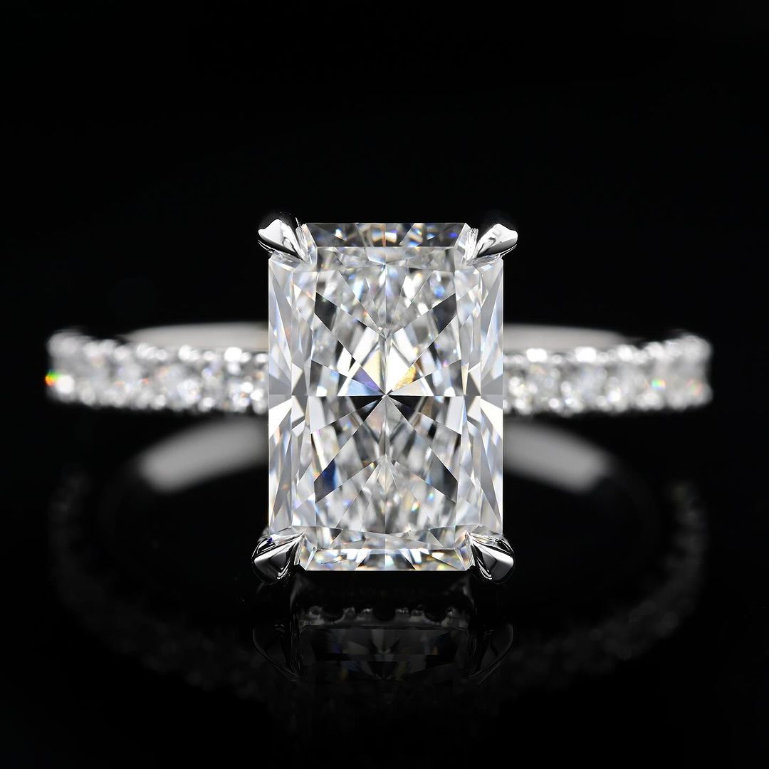 2.0ct-3.0ct Radiant Cut Lab Grown Hidden Halo Diamond Engagement Ring
