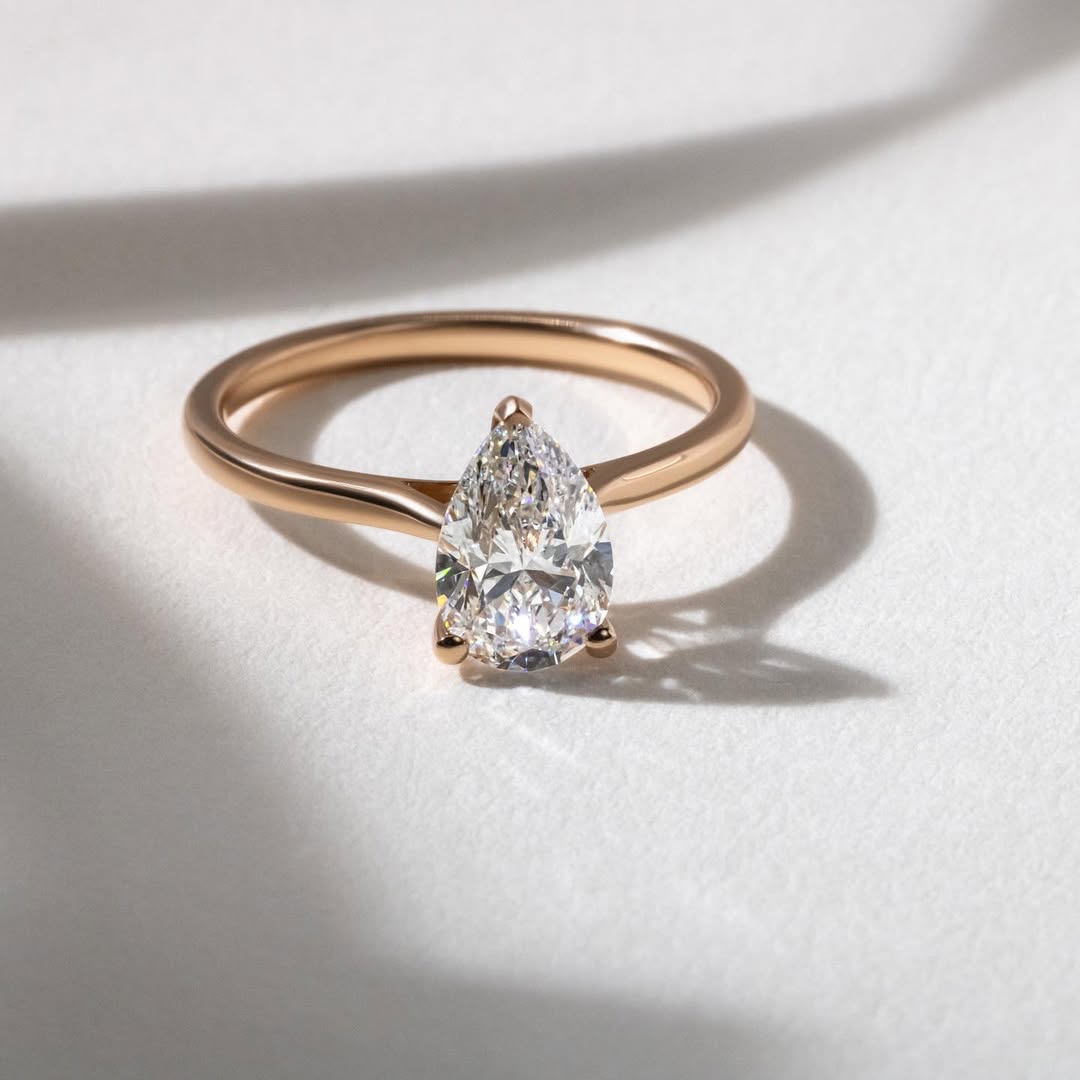 1.80CT Pear  Lab Grown Diamond Cathedral Style Engagement Ring