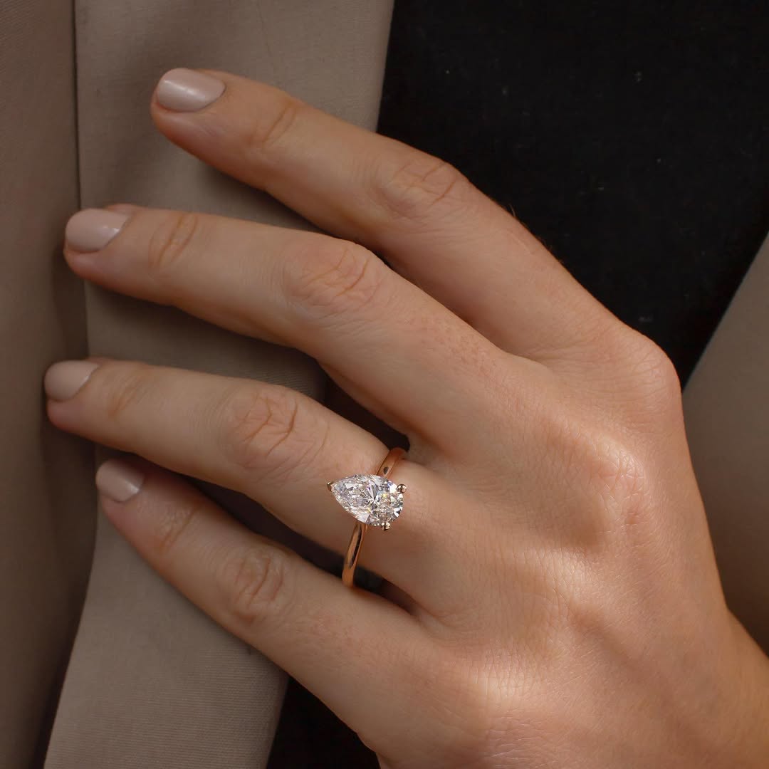 1.80CT Pear  Lab Grown Diamond Cathedral Style Engagement Ring