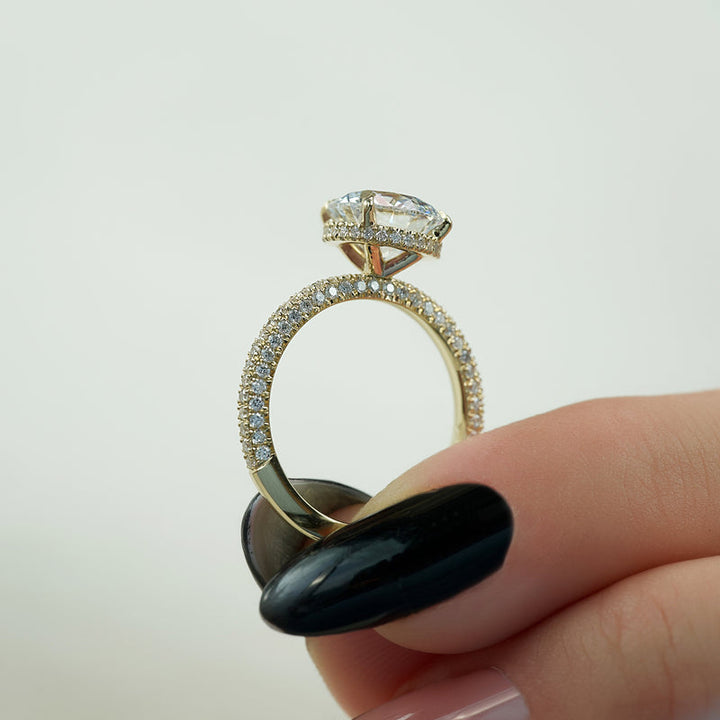 Hidden halo moissanite engagement rings, Vintage hidden halo rings in yellow gold