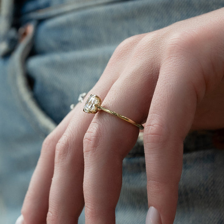 Cushion three-stone engagement ring, Cushion side stone engagement ring, Cushion cathedral 
