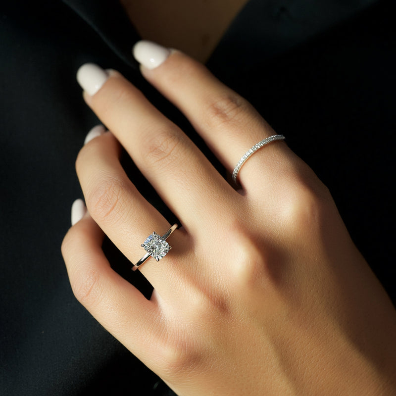 Cushion cut engagement ring, Cushion diamond engagement ring, Cushion solitaire engagement ring, 