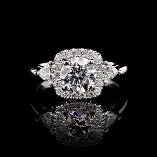 1.0ct-2.0ct Round Cut Halo Lab Grown Three Stone Diamond Engagement Ring