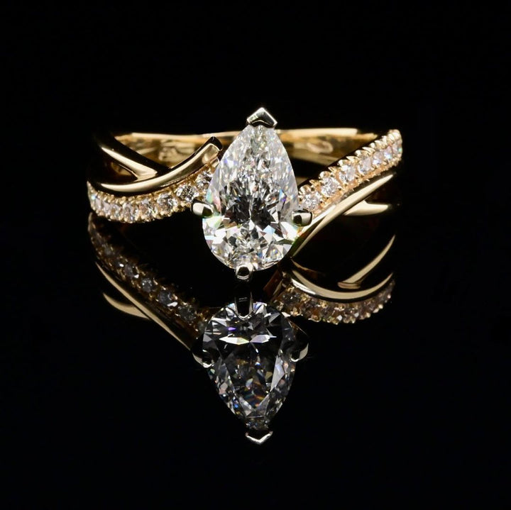 1.0ct-2.0ct Pear Cut Lab Grown Bypass Diamond Engagement Ring