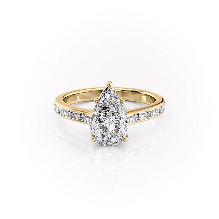 Pear engraved diamond ring, Engagement ring, Diamond engagement ring, Gold engagement ring, 