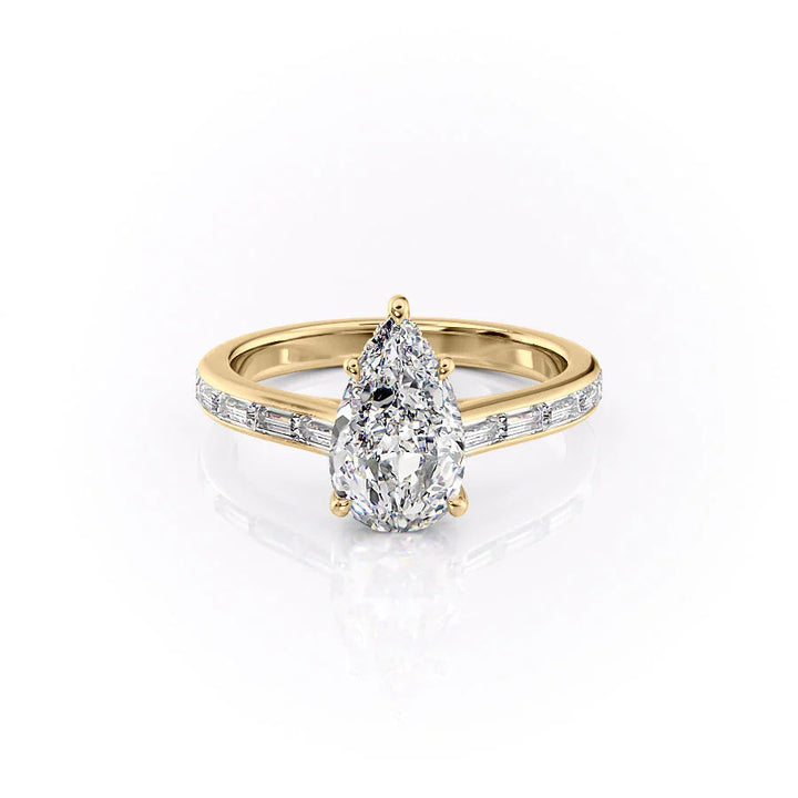 Pear engraved diamond ring, Engagement ring, Diamond engagement ring, Gold engagement ring, 