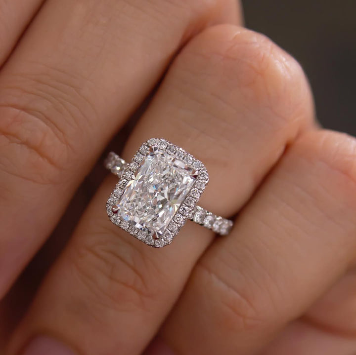 4.23CT Radiant  Lab Grown Diamond Pave & Halo Style Engagement Ring