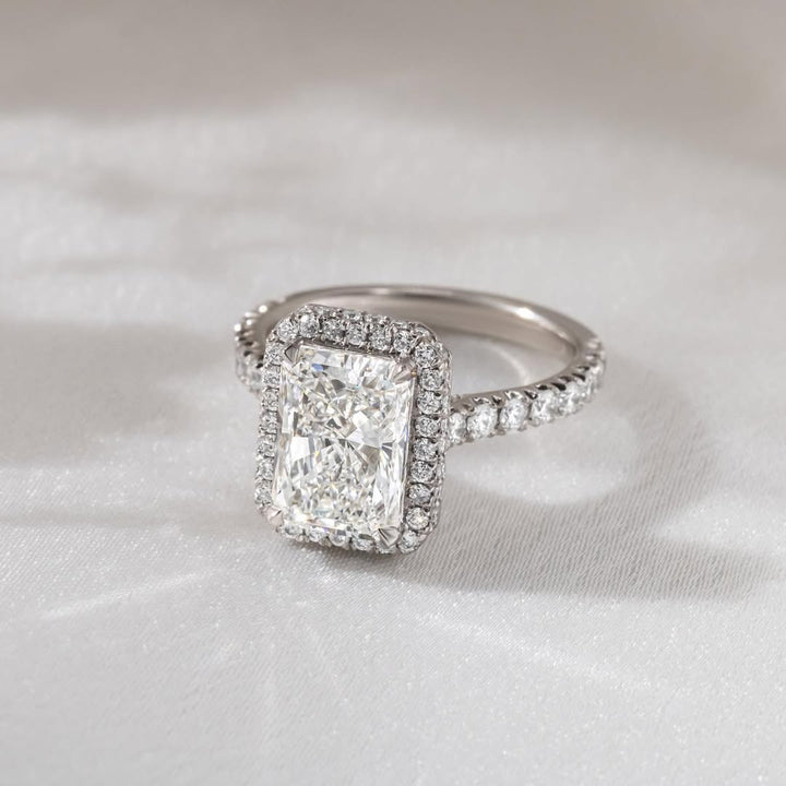 4.23CT Radiant  Lab Grown Diamond Pave & Halo Style Engagement Ring