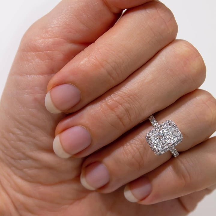 4.23CT Radiant  Lab Grown Diamond Pave & Halo Style Engagement Ring