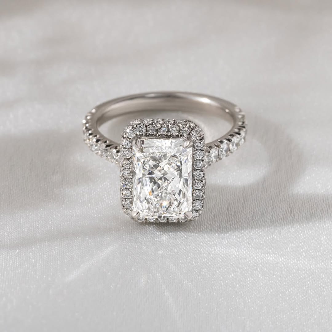 4.23CT Radiant  Lab Grown Diamond Pave & Halo Style Engagement Ring