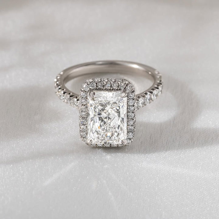 4.23CT Radiant  Lab Grown Diamond Pave & Halo Style Engagement Ring