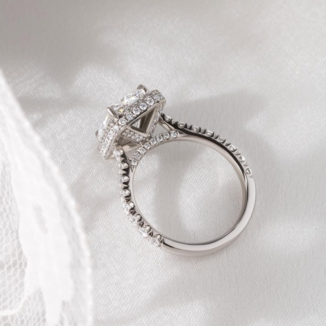 4.23CT Radiant  Lab Grown Diamond Pave & Halo Style Engagement Ring