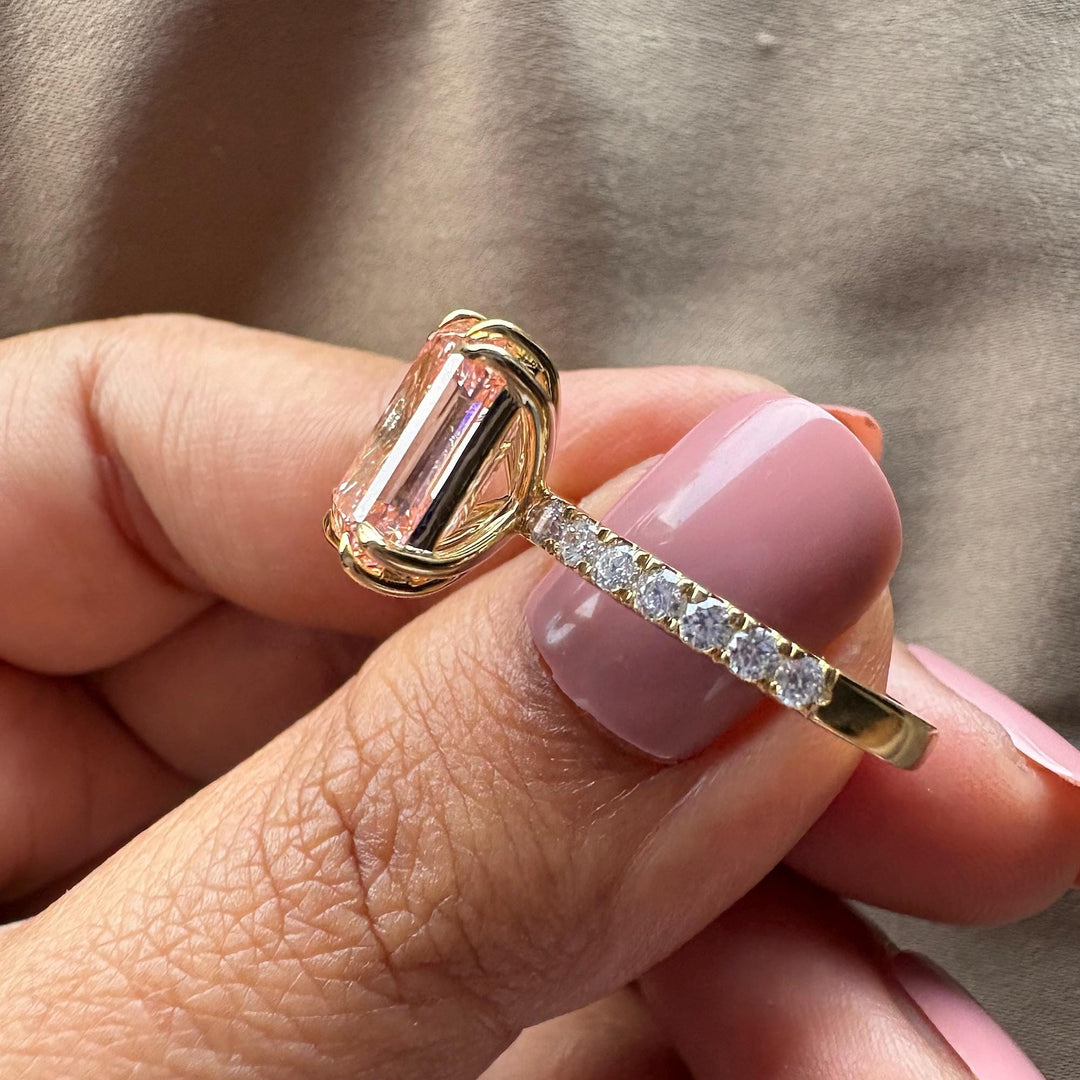 Emerald Cut Pink Lab Diamond3 Carat Pink Emerald DiamondDouble Prong Engagement RingFancy Pink Emerald Cut Ring3.0CT Pink Lab Diamond JewelryPink Diamond Double Prong Solitaire