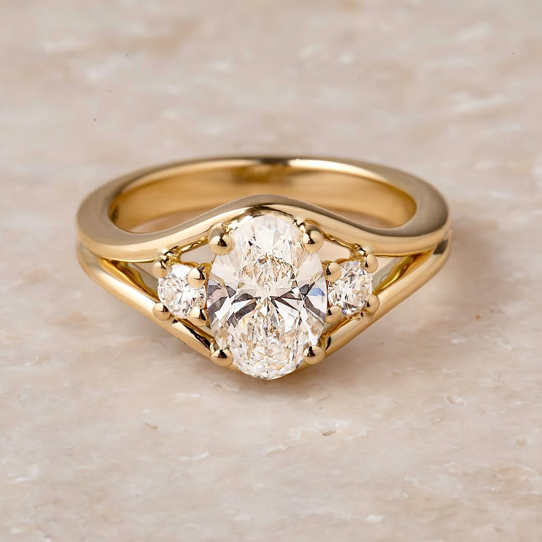 1.50-3.50 CT Oval  Lab Grown Diamond Three Stone Style Engagement Ring
