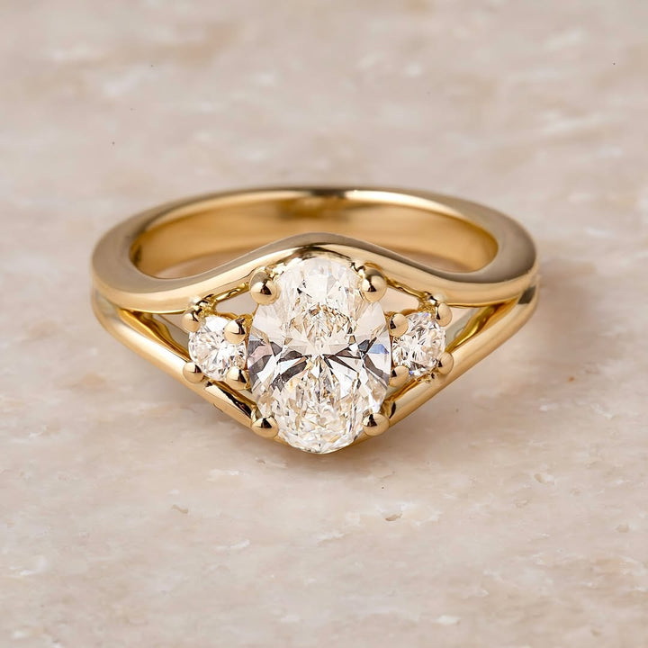 1.50-3.50 CT Oval  Lab Grown Diamond Three Stone Style Engagement Ring