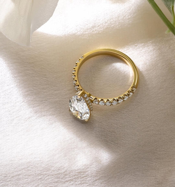 2.50 - 4.50  CT Pear  Lab Grown Diamond Pave Style Engagement Ring