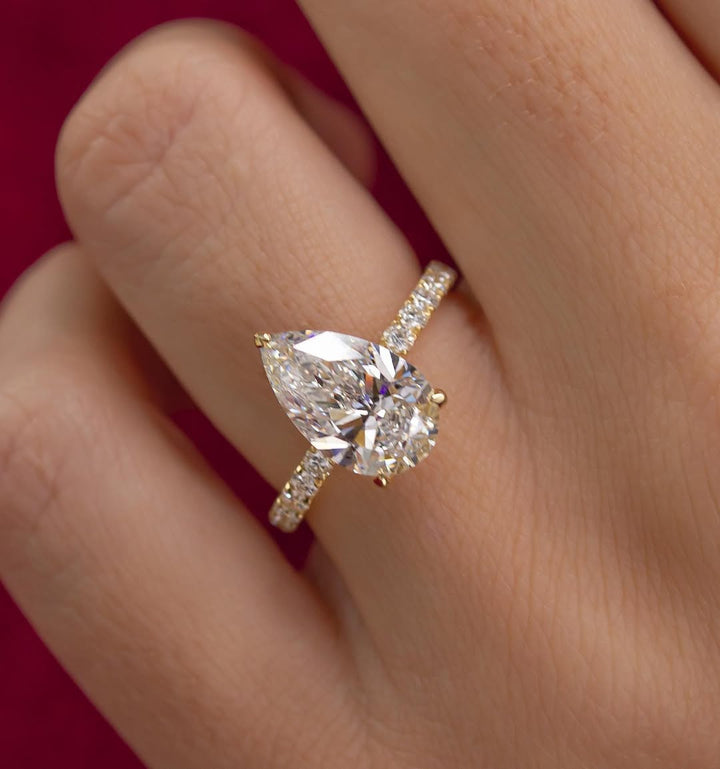 2.50 - 4.50  CT Pear  Lab Grown Diamond Pave Style Engagement Ring