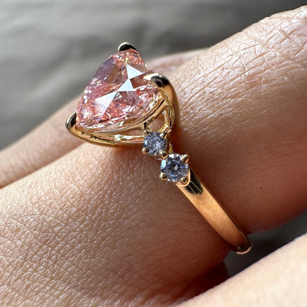 Heart Cut Pink Lab Created DiamondFive Stone Anniversary Pink Diamond Ring2.0 Carat Pink Heart JewelryIGI Certified Five Stone RingVivid Pink Heart Cut Diamond