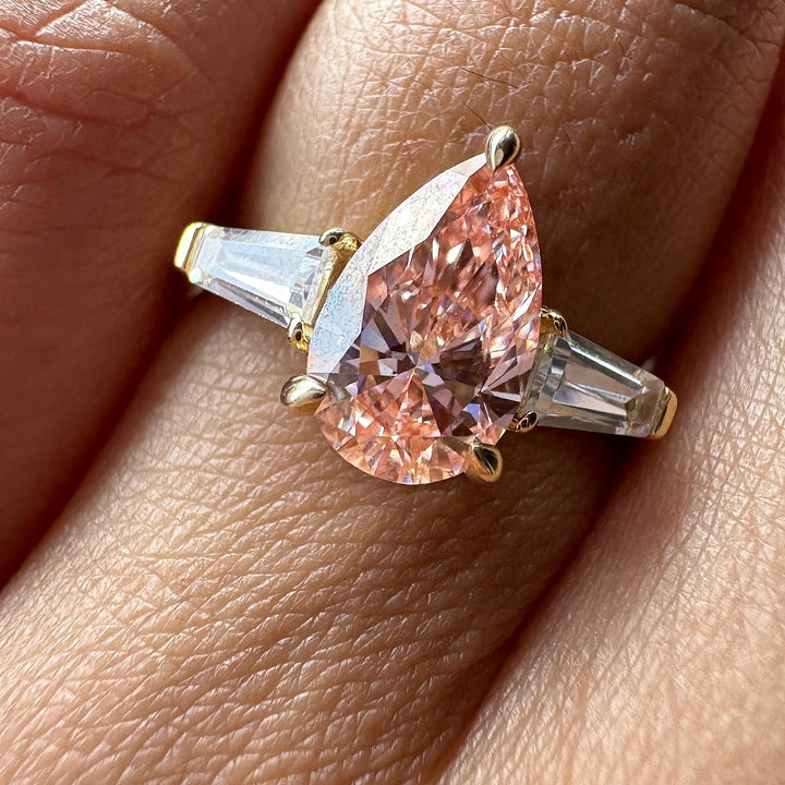 2.0CT Three Stone Pink RingPink Pear Cut Promise RingLarge Pink Pear Lab Diamond2.0 Carat Pink Three Stone Jewelry