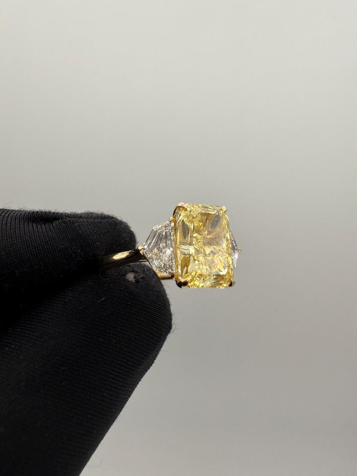 Lab Created Yellow Radiant Engagement Ring3.0 Carat Radiant Cut Diamond RingYellow Diamond Ring with Side Stones