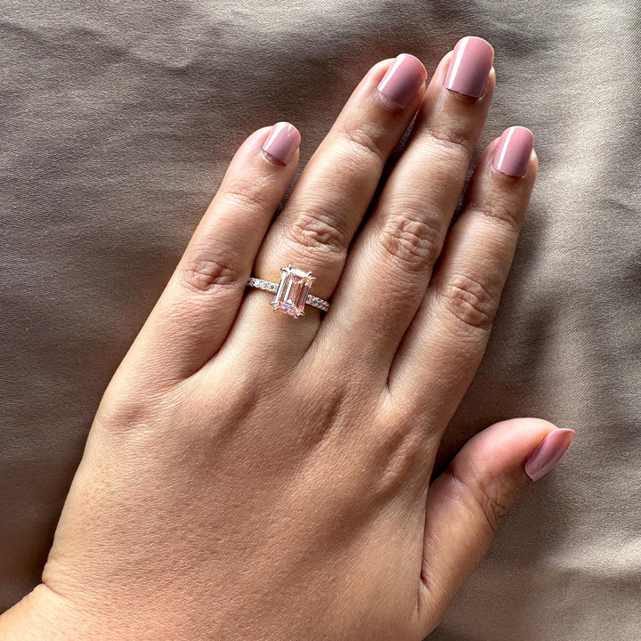 .0CT Pink Lab Diamond JewelryPink Diamond Double Prong SolitaireLab Created Pink Emerald Ring3.0 Carat Emerald Lab Diamond