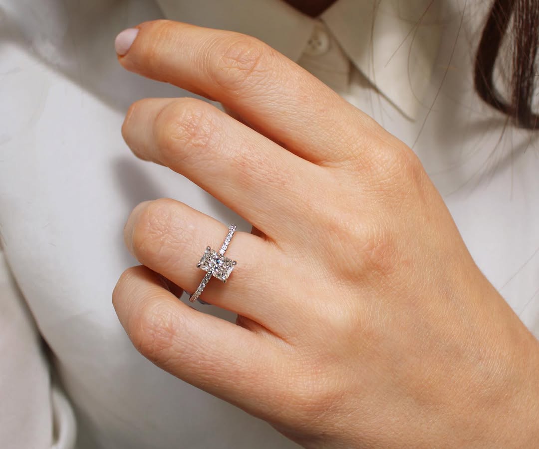 1.5-3.50 CT Radiant  Lab Grown Diamond Pave Style Engagement Ring