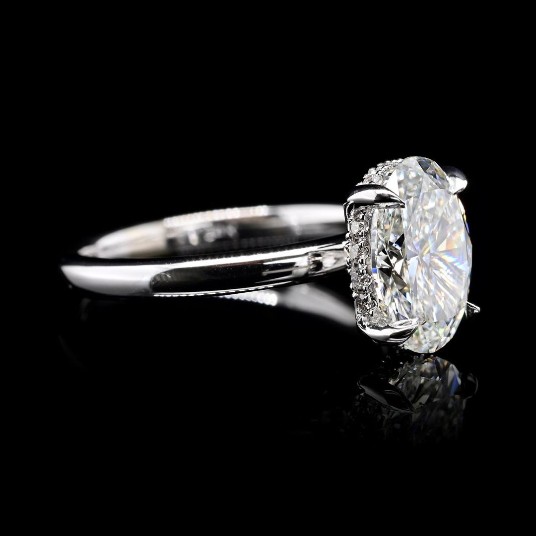 3.0ct-4.0ct Oval Cut Lab Grown Diamond Hidden Halo Engagement Ring