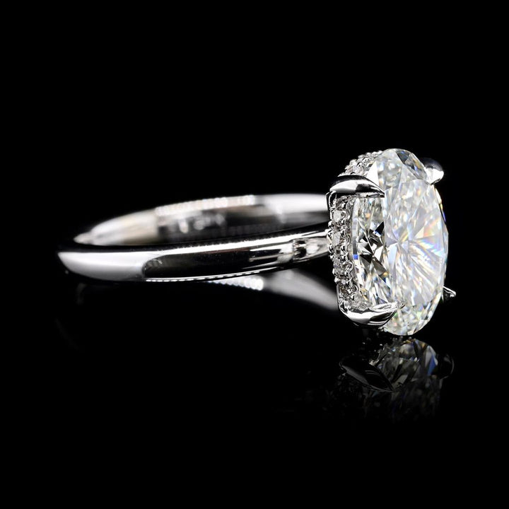 3.0ct-4.0ct Oval Cut Lab Grown Diamond Hidden Halo Engagement Ring