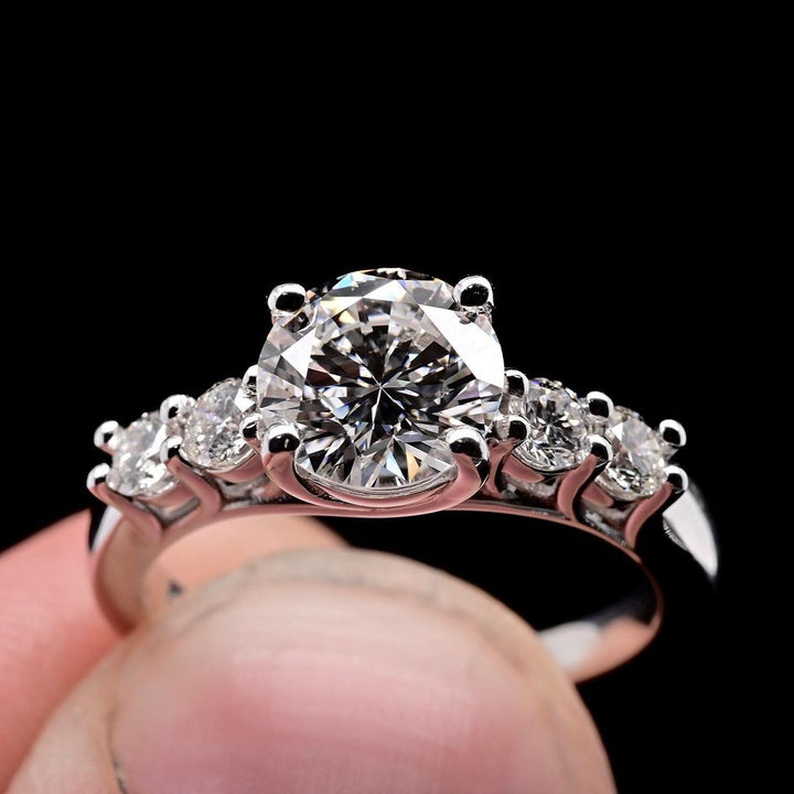 1.0ct-2.0ct Round Cut Lab Grown Five Stone Diamond Engagement Ring