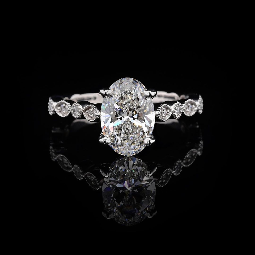 1.50ct-2.50ct Oval Cut Lab Grown Vintage Pave Diamond Engagement Ring