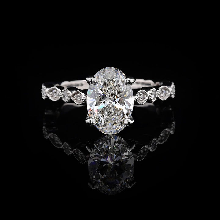 1.50ct-2.50ct Oval Cut Lab Grown Vintage Pave Diamond Engagement Ring