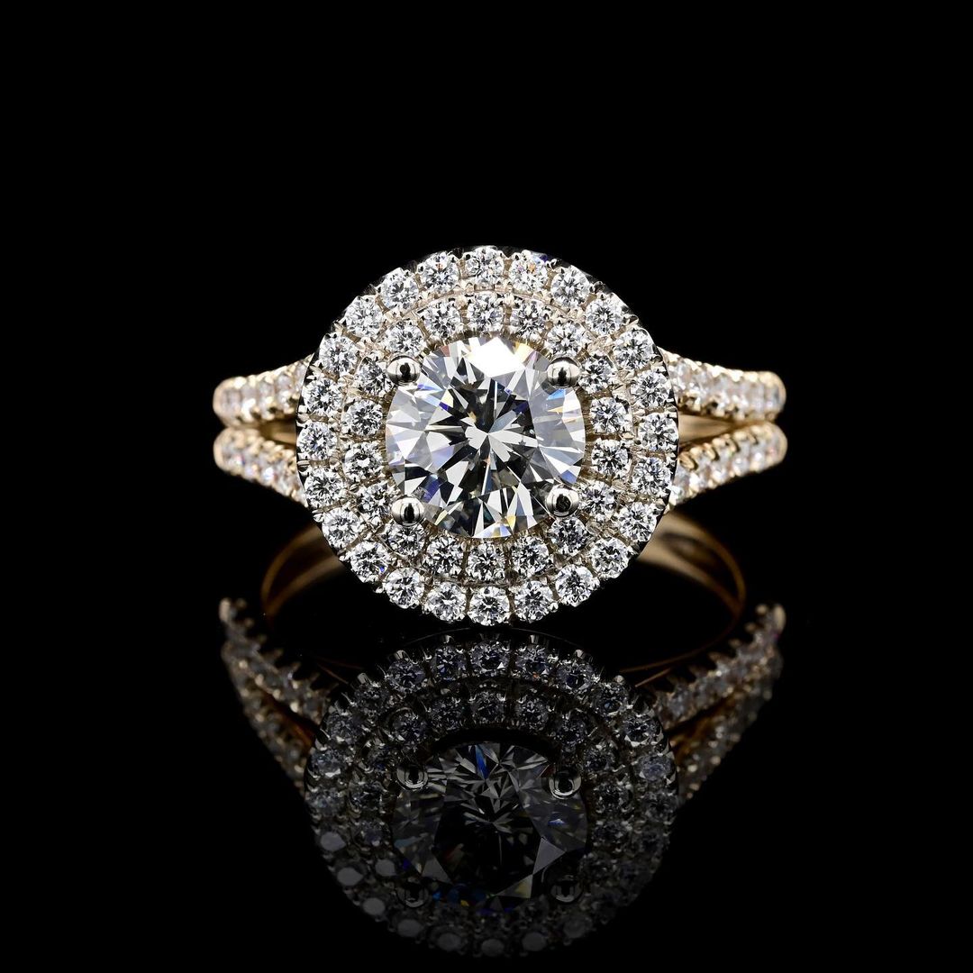 1.0ct-2.0ct Round Cut Lab Grown Double Halo Diamond Engagement Ring