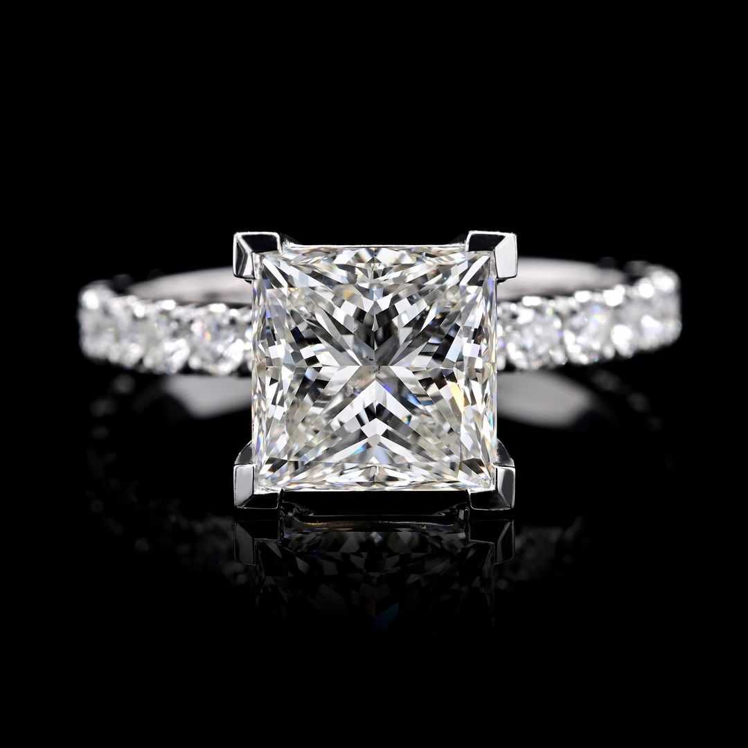 1.0ct-2.0ct Princess Cut Lab Grown Pave Diamond Engagement Ring