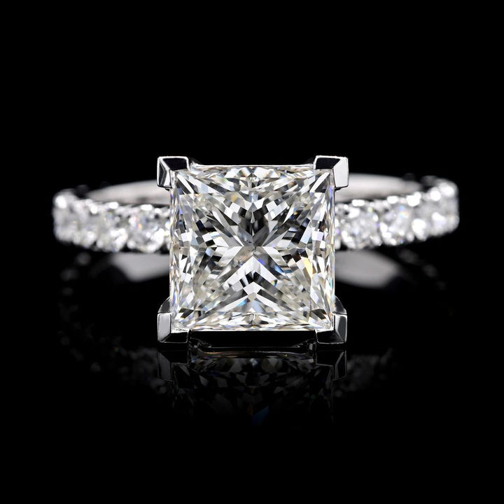 1.0ct-2.0ct Princess Cut Lab Grown Pave Diamond Engagement Ring