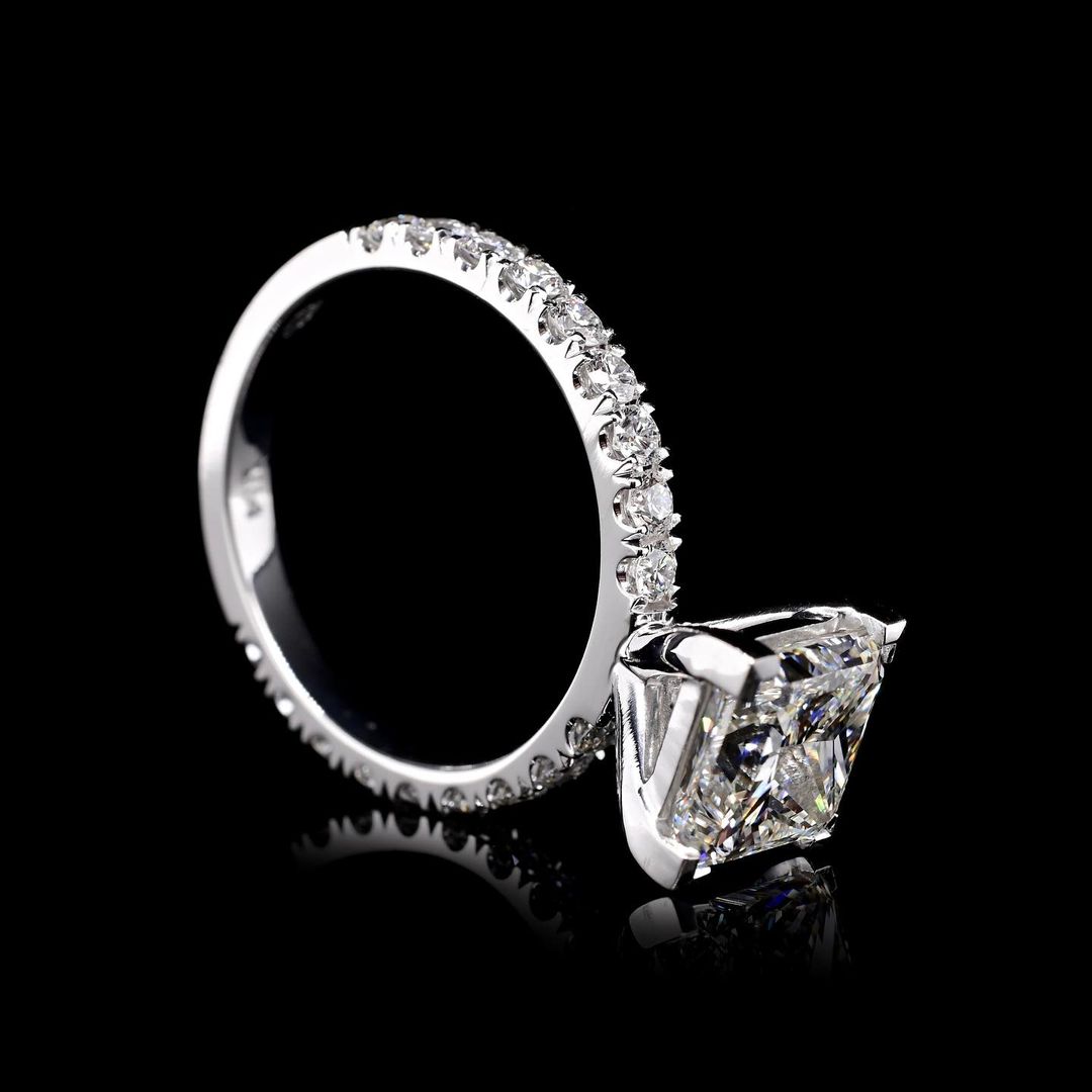 1.0ct-2.0ct Princess Cut Lab Grown Pave Diamond Engagement Ring