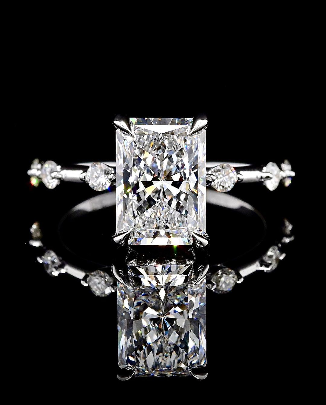 2.0ct-3.0ct Radiant Cut Lab Grown Petite Pave Diamond Engagement Ring