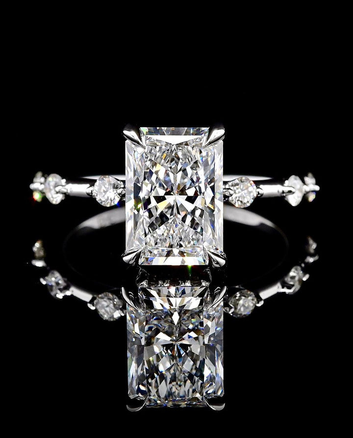 2.0ct-3.0ct Radiant Cut Lab Grown Petite Pave Diamond Engagement Ring