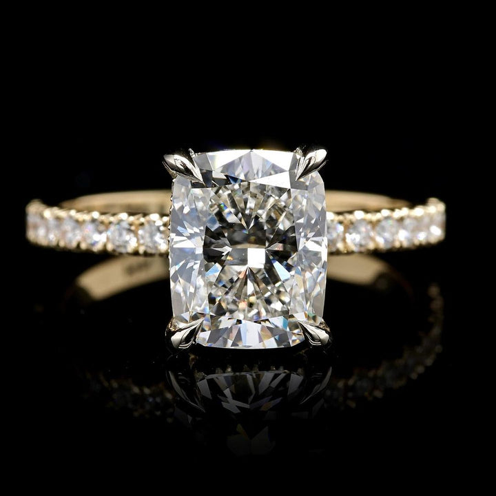 2.0ct-3.0ct Cushion Cut Lab Grown Hidden Halo Diamond Engagement Ring