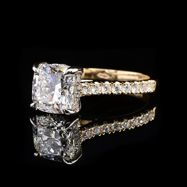 1.0ct-2.0ct Cushion Cut Hidden Halo Lab Grown Diamond Engagement Ring