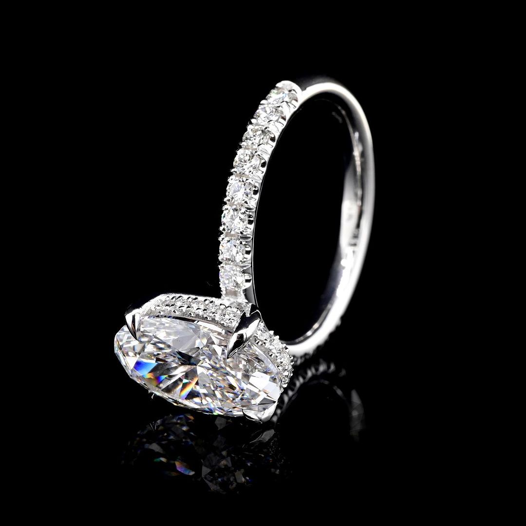 2.50ct-3.50ct Oval Cut Lab Grown Diamond Hidden Halo Engagement Ring