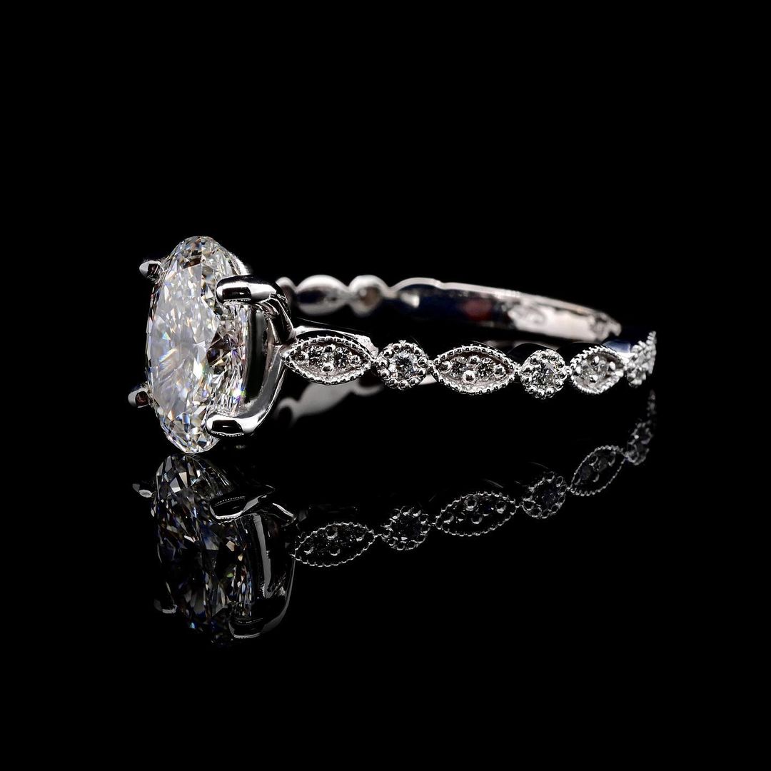 1.50ct-2.50ct Oval Cut Lab Grown Vintage Pave Diamond Engagement Ring