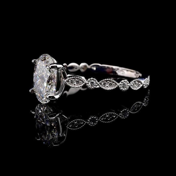 1.50ct-2.50ct Oval Cut Lab Grown Vintage Pave Diamond Engagement Ring