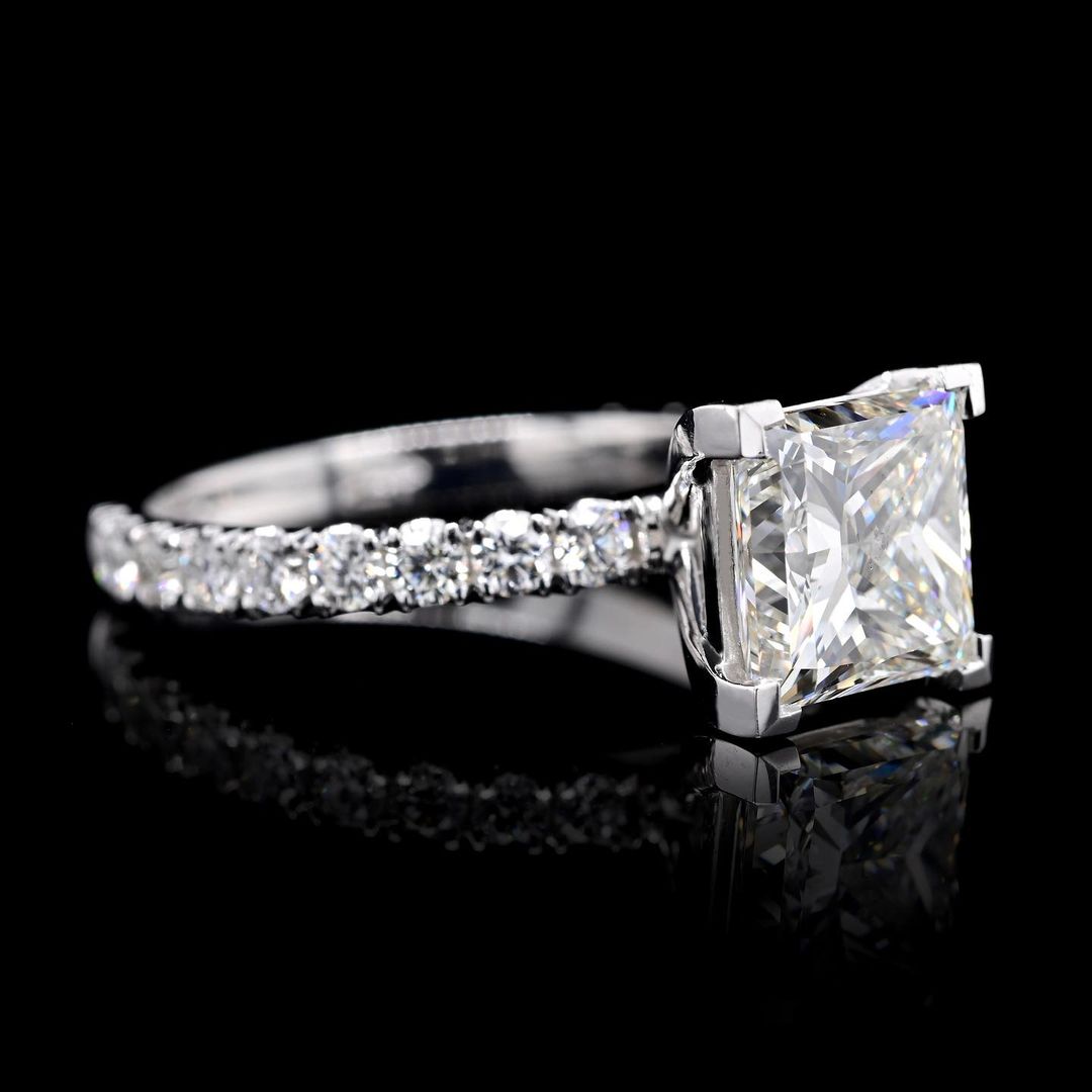 1.0ct-2.0ct Princess Cut Lab Grown Pave Diamond Engagement Ring