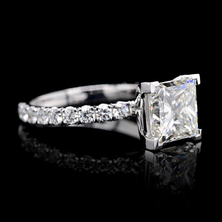 1.0ct-2.0ct Princess Cut Lab Grown Pave Diamond Engagement Ring
